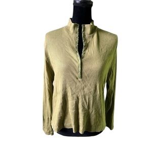 STO Women’s Olive Green Ribbed Collared Henley Long Sleeve Top XL